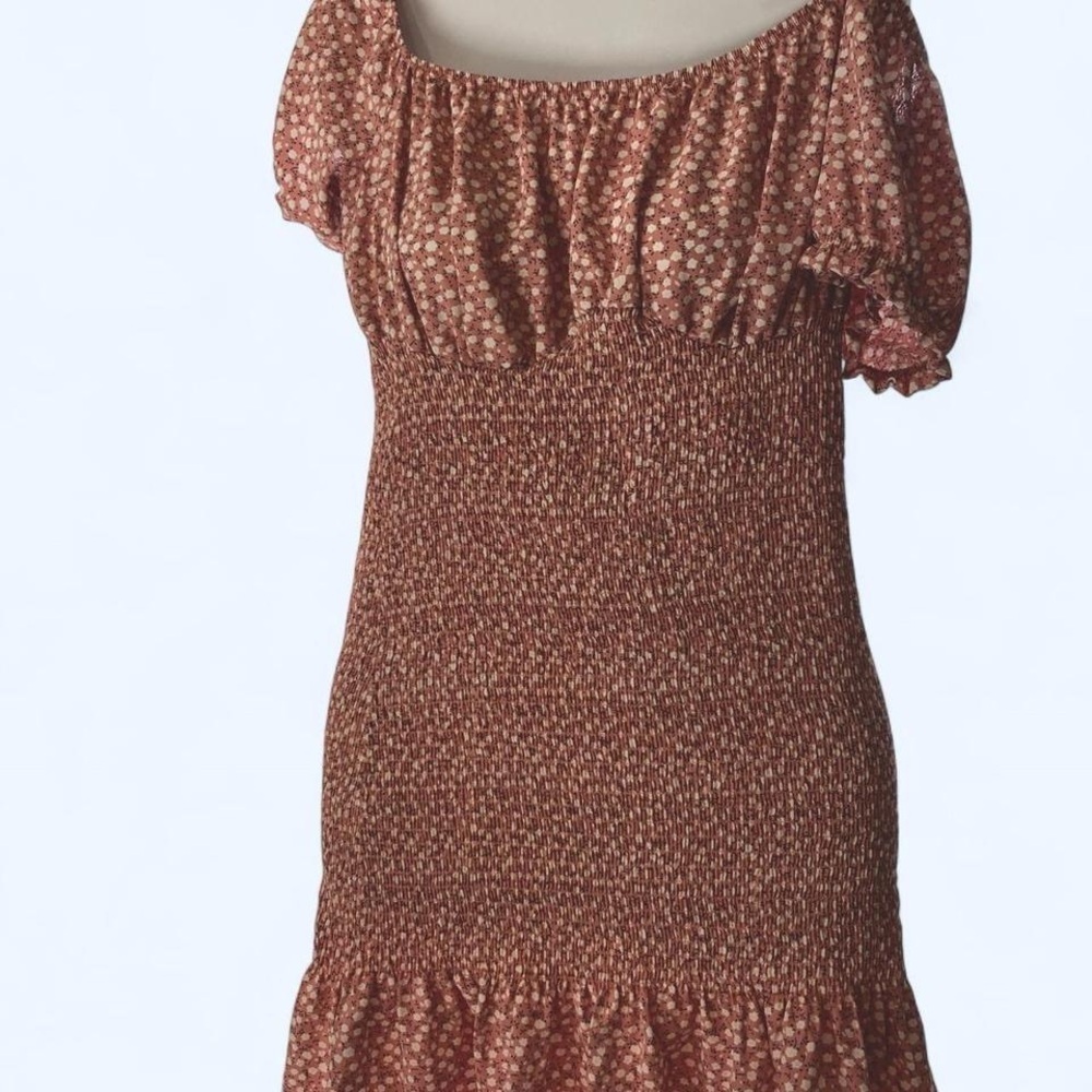 Revamped off the shoulder pink floral with ruff mini dress M